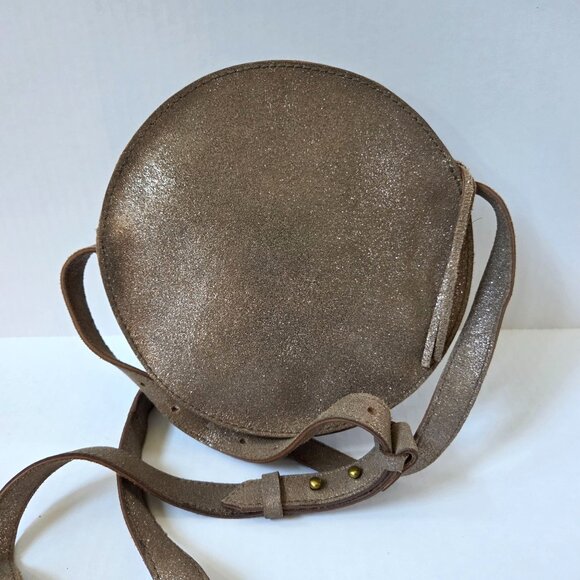 Madewell Purse Metallic Sand Simple Circle Crossbody Bag Preppy Party - Picture 6 of 14